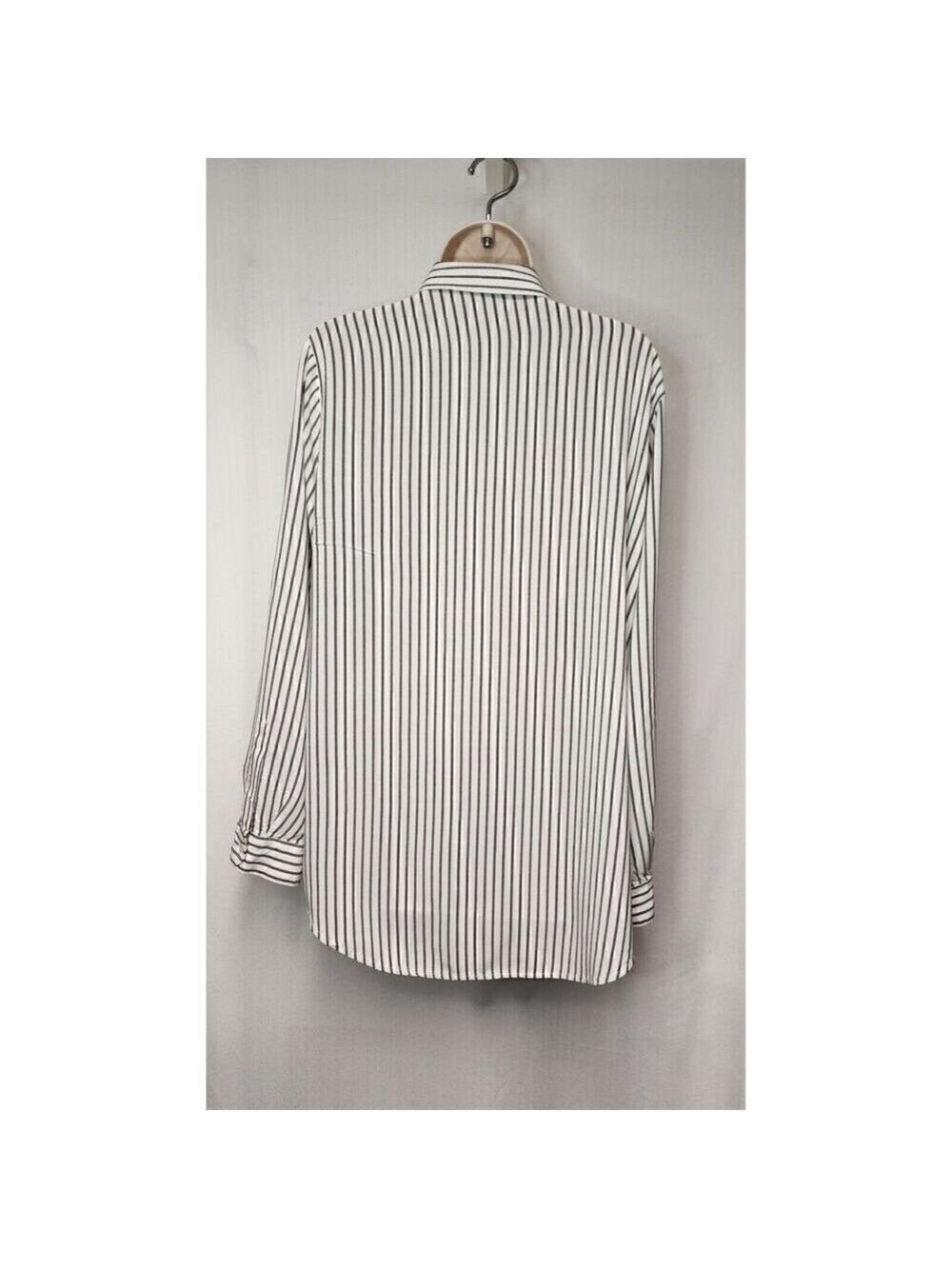 Calvin Klein Striped Blouse Long Sleeve Lo-Hi Button-up Shirt White/Gray XL - Picture 4 of 9